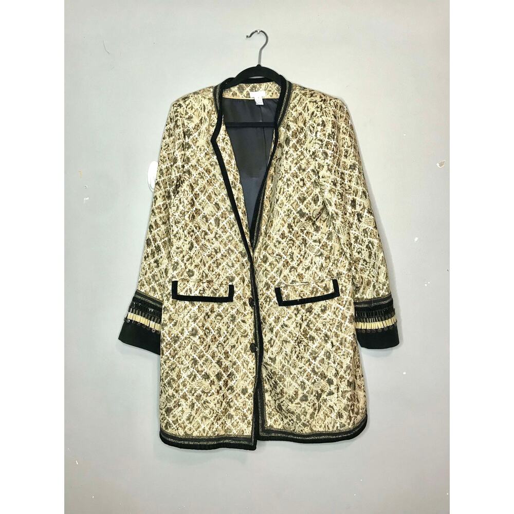 chico's tapestry jacquard beaded long length sleeve jacket